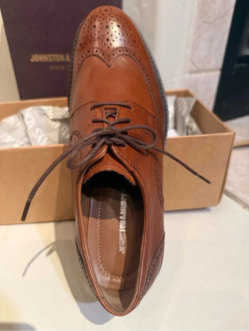 NEW**Johnston & Murphy Men's Tabor Tan Leather Wingtip Derby